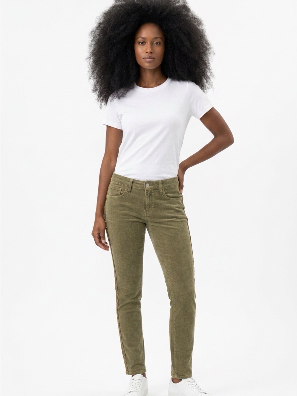 Zara Basic Denim Z1975 Women's Olive Green Slim Jeans with Metallic sides